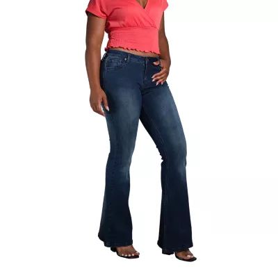 Poetic Justice Womens Mid Rise Mid Belly Flare Leg Jean