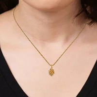 Womens Lab Created Yellow Sapphire 18K Gold Over Silver Flower Pendant Necklace