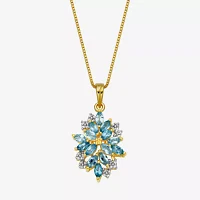 Womens Genuine Blue Topaz 18K Gold Over Silver Flower Pendant Necklace