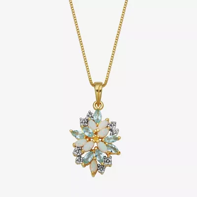 Womens Lab Created White Opal 18K Gold Over Silver Flower Pendant Necklace