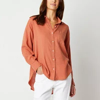 a.n.a Linen Womens Long Sleeve Oversized Button-Down Shirt