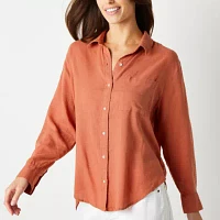 a.n.a Linen Womens Long Sleeve Oversized Button-Down Shirt