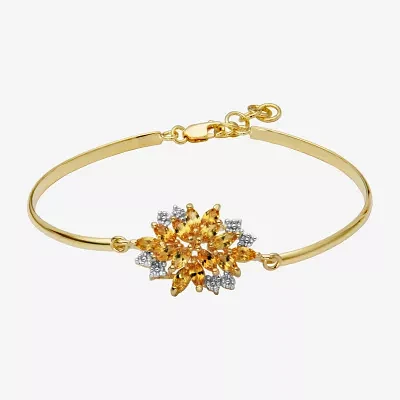 Lab Created Yellow Sapphire 18K Gold Over Silver Flower Bangle Bracelet