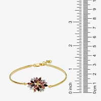 Genuine Red Garnet 18K Gold Over Silver Flower Bangle Bracelet