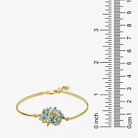 Genuine Blue Topaz 18K Gold Over Silver Flower Bangle Bracelet