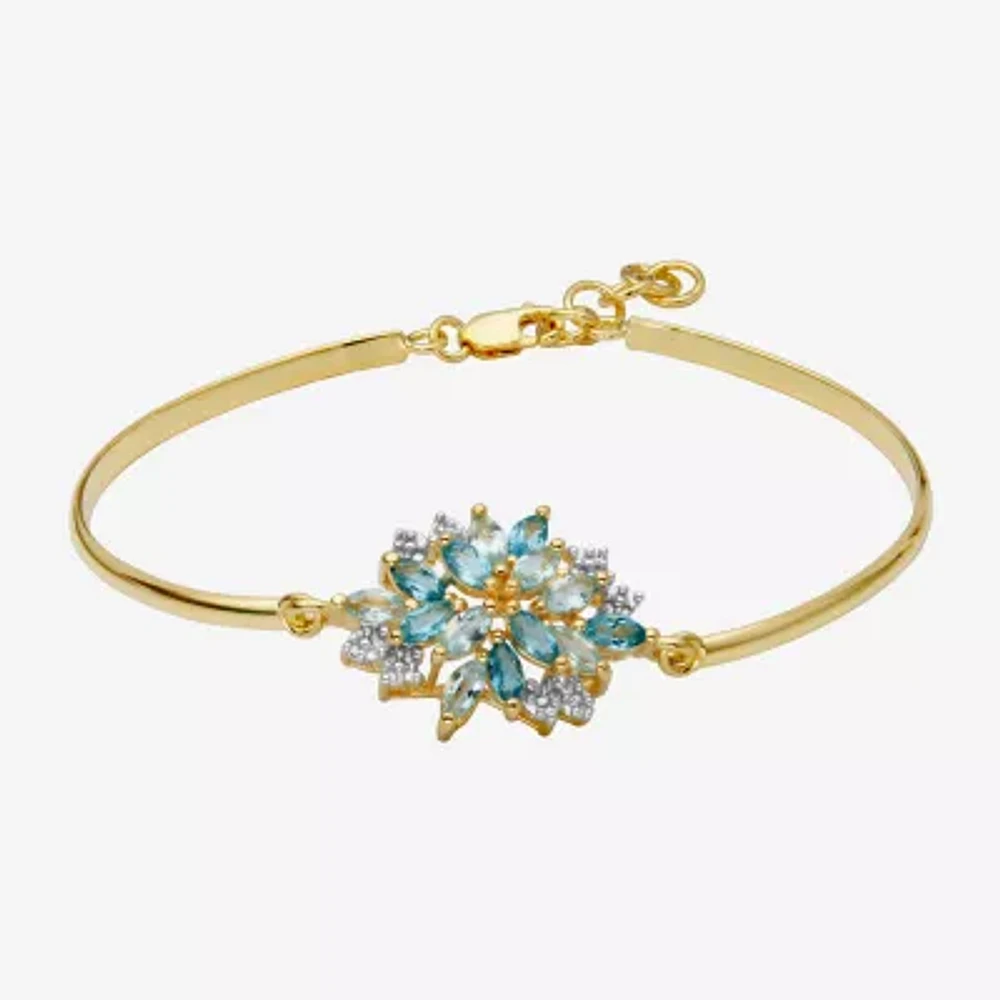 Genuine Blue Topaz 18K Gold Over Silver Flower Bangle Bracelet