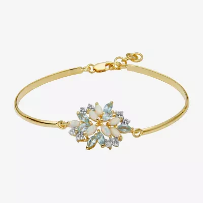 Lab Created White Opal 18K Gold Over Silver Bangle Bracelet