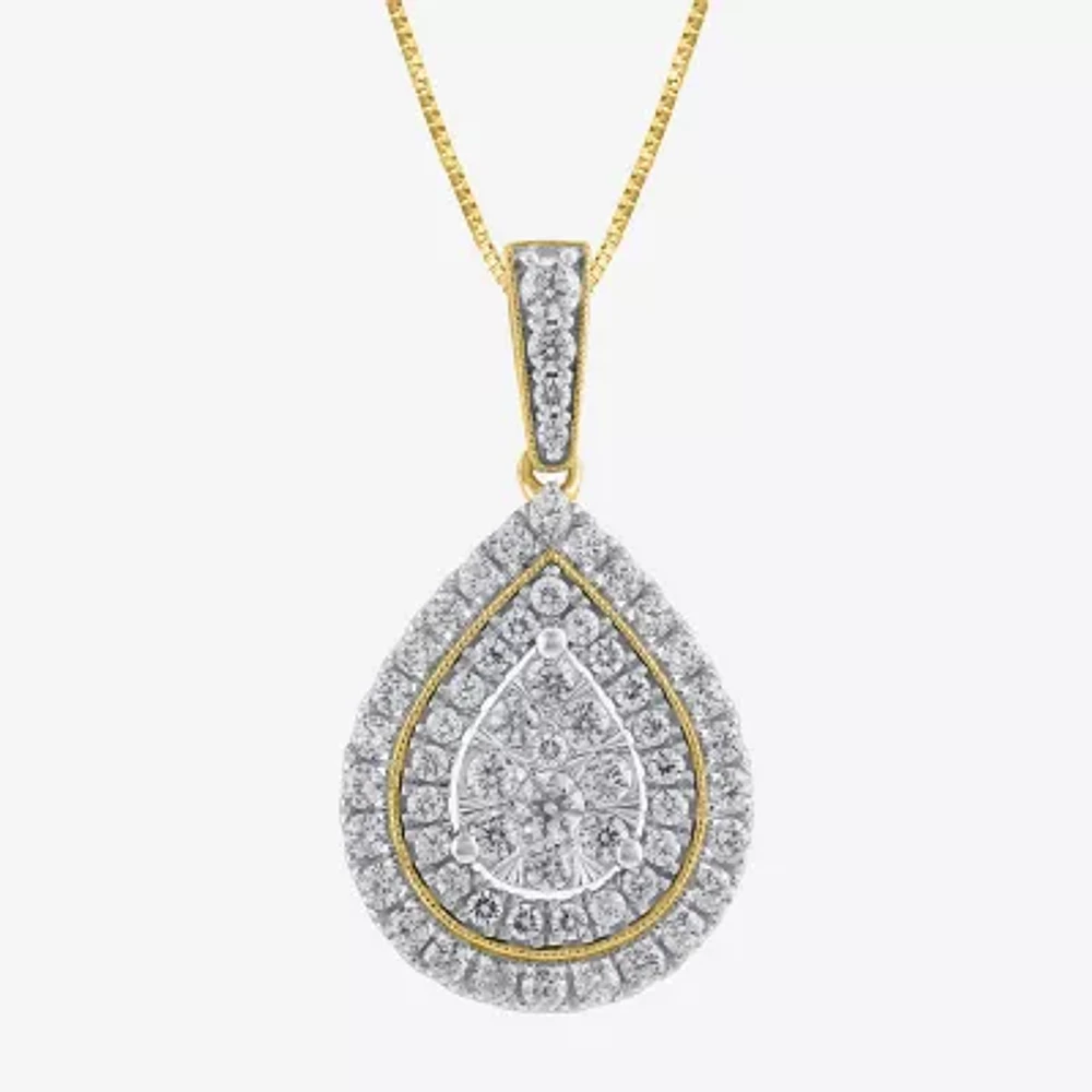 (H-I / I1) Womens 1 CT. T.W. Lab Grown White Diamond 10K Gold Pear Pendant Necklaces