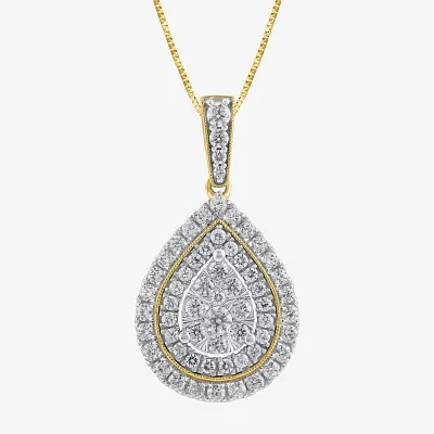 (H-I / I1) Womens 1 CT. T.W. Lab Grown White Diamond 10K Gold Pear Pendant Necklaces