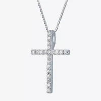 H-I / I1) Womens 1/ CT. T.W. Lab Grown White Diamond 10K or Yellow Gold Cross Pendant Necklace