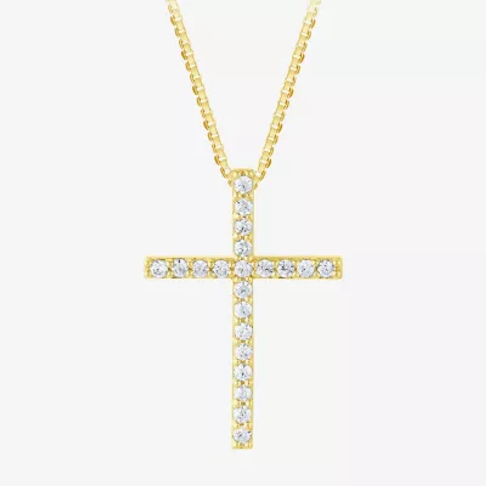 H-I / I1) Womens 1/ CT. T.W. Lab Grown White Diamond 10K or Yellow Gold Cross Pendant Necklace