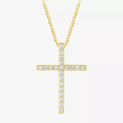 H-I / I1) Womens 1/ CT. T.W. Lab Grown White Diamond 10K or Yellow Gold Cross Pendant Necklace