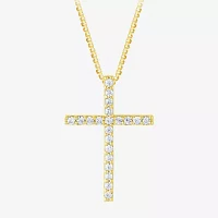 H-I / I1) Womens 1/ CT. T.W. Lab Grown White Diamond 10K or Yellow Gold Cross Pendant Necklace