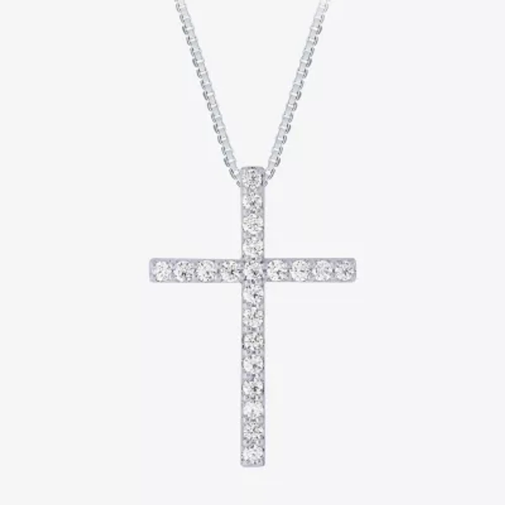 (H-I / I1) Womens 1/2 CT. T.W. Lab Grown White Diamond 10K Gold Cross Pendant Necklace