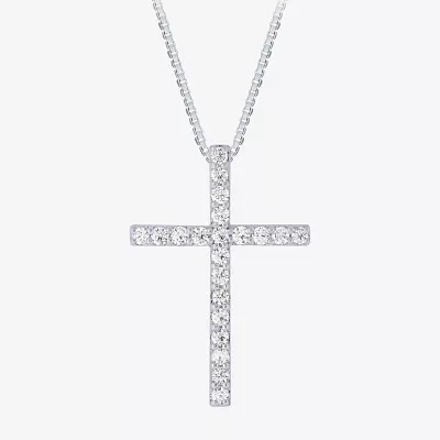 (H-I / I1) Womens 1/2 CT. T.W. Lab Grown White Diamond 10K Gold Cross Pendant Necklace