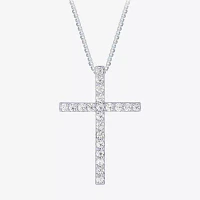 (H-I / I1) Womens 1/2 CT. T.W. Lab Grown White Diamond 10K Gold Cross Pendant Necklace