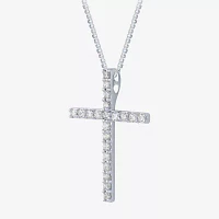 (H-I / I1) Womens 1/2 CT. T.W. Lab Grown White Diamond 10K Gold Cross Pendant Necklace