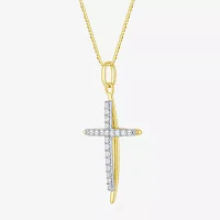 H-I / I1) Womens 1/2 CT. T.W. Lab Grown White Diamond 10K Two Tone Gold Cross Pendant Necklace