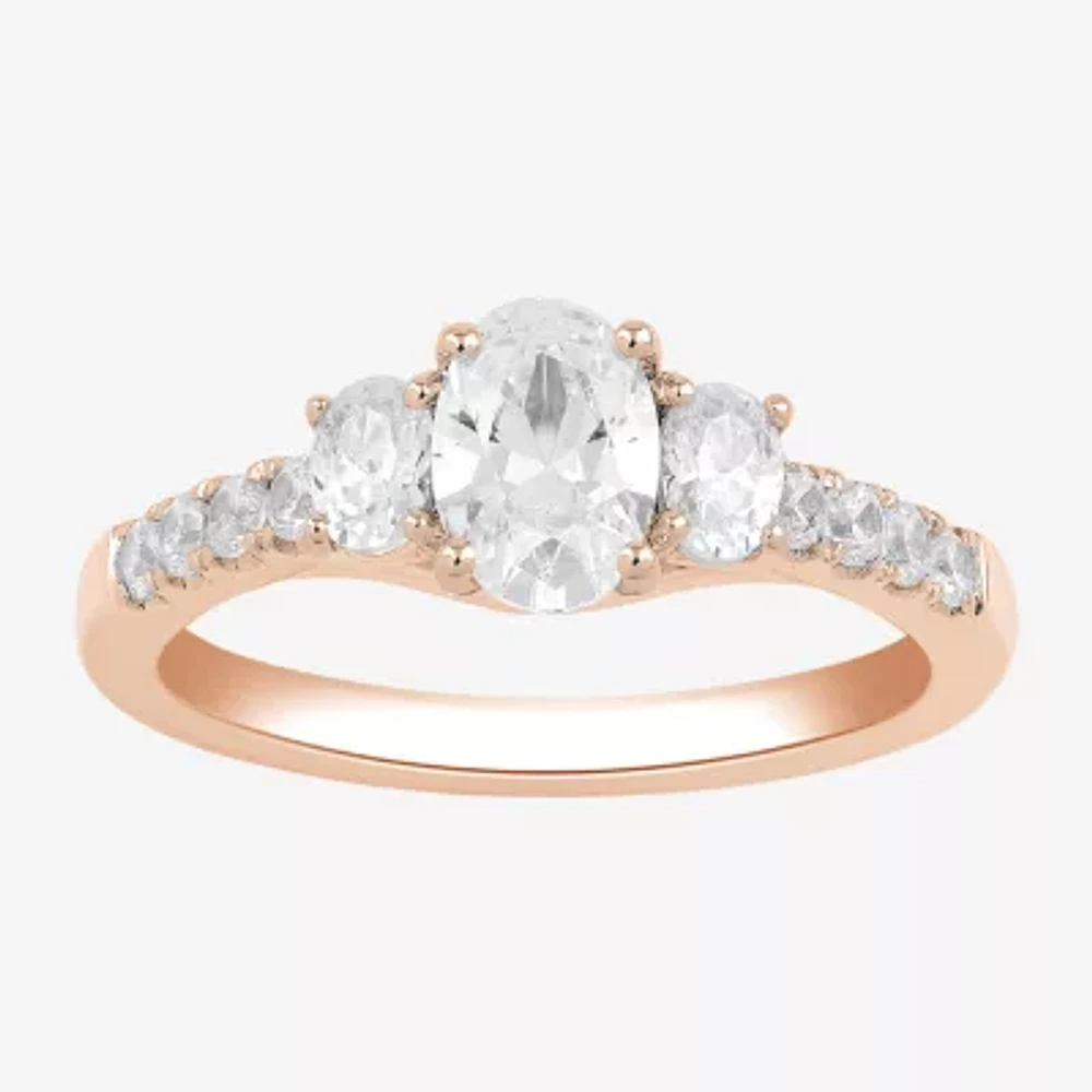 Love Lives Forever (H-I / Si2) Womens 1 1/2 CT. T.W. Lab Grown White Diamond 10K Gold Oval Side Stone 3-Stone Engagement Ring