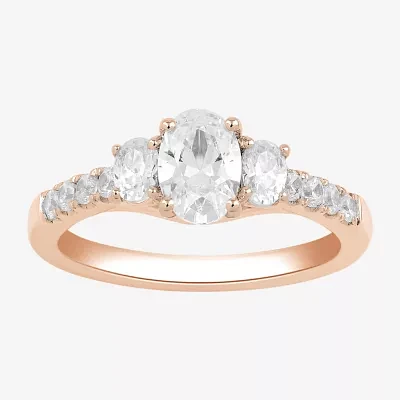 Love Lives Forever (H-I / Si2) Womens 1 1/2 CT. T.W. Lab Grown White Diamond 10K Gold Oval Side Stone 3-Stone Engagement Ring