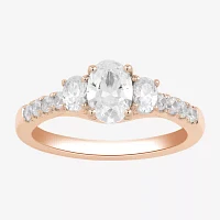 Love Lives Forever (H-I / Si2) Womens 1 1/2 CT. T.W. Lab Grown White Diamond 10K Gold Oval Side Stone 3-Stone Engagement Ring
