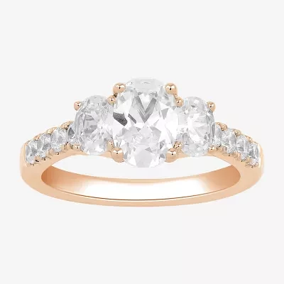 Love Lives Forever (H-I / Si2) Womens 2 CT. T.W. Lab Grown White Diamond 10K Gold Oval Side Stone 3-Stone Engagement Ring