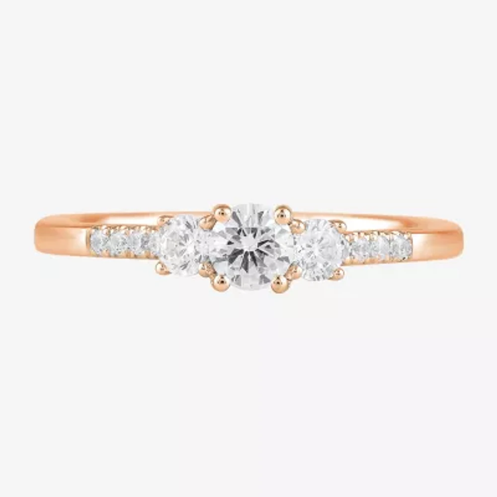 Love Lives Forever (H-I / Si2) Womens 3/ CT. T.W. Lab Grown White Diamond 10K Gold Round Side Stone 3-Stone Engagement Ring