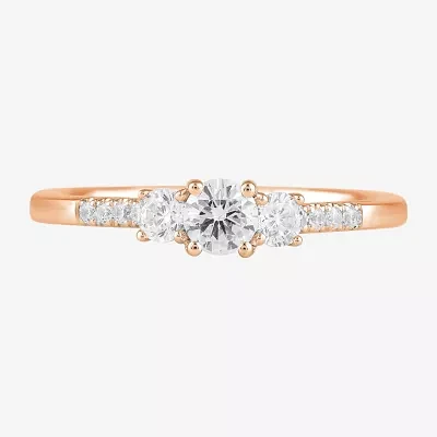 Love Lives Forever (H-I / Si2) Womens / CT. T.W. Lab Grown White Diamond 10K Gold Round Side Stone 3-Stone Engagement Ring