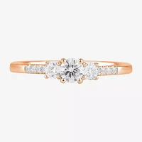 Love Lives Forever (H-I / Si2) Womens 3/ CT. T.W. Lab Grown White Diamond 10K Gold Round Side Stone 3-Stone Engagement Ring