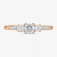 Love Lives Forever (H-I / Si2) Womens CT. T.W. Lab Grown White Diamond 10K Gold Round Side Stone 3-Stone Engagement Ring