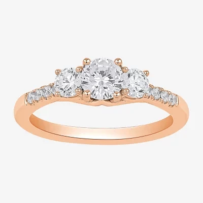 Love Lives Forever (H-I / Si2) Womens 1 1/2 CT. T.W. Lab Grown White Diamond 10K Gold Round Side Stone 3-Stone Engagement Ring