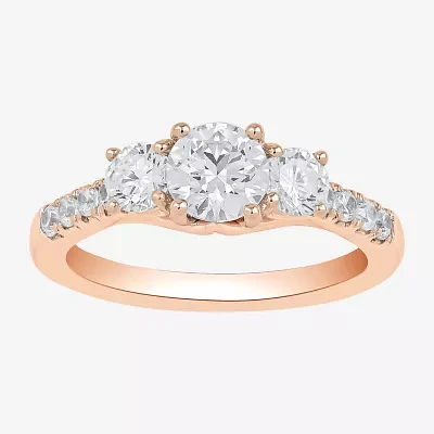 Love Lives Forever (H-I / Si2) Womens 2 CT. T.W. Lab Grown White Diamond 10K Gold Round Side Stone 3-Stone Engagement Ring