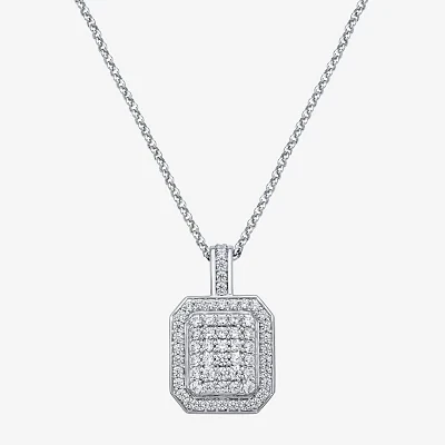 Mens 2 CT. T.W. Natural White Diamond 14K White Gold Cushion Pendant Necklace