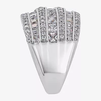 Womens White Cubic Zirconia Sterling Silver Dome Cocktail Ring