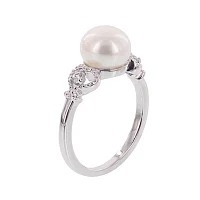 Diamonart® Cultured Freshwater Pearl and Cubic Zirconia Sterling Silver Heart Ring