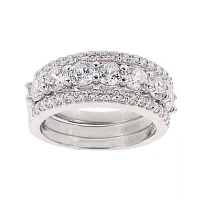 Diamonart® Cubic Zirconia Sterling Silver Round Stack Ring Set