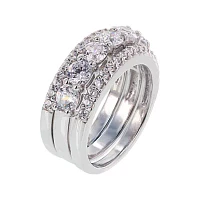 Diamonart® Cubic Zirconia Sterling Silver Round Stack Ring Set