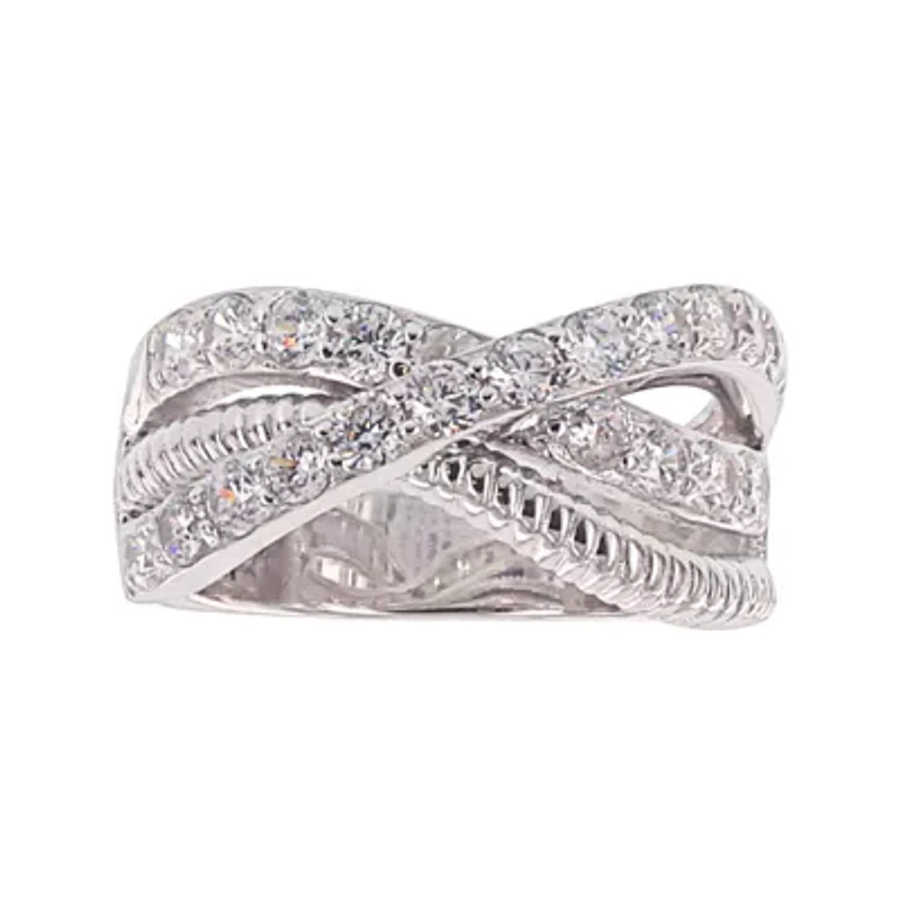 Diamonart® Cubic Zirconia Sterling Silver Criss Cross Ring