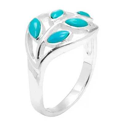 Sparkle Allure Simulated Turquoise Pure Silver Over Brass Cocktail Ring