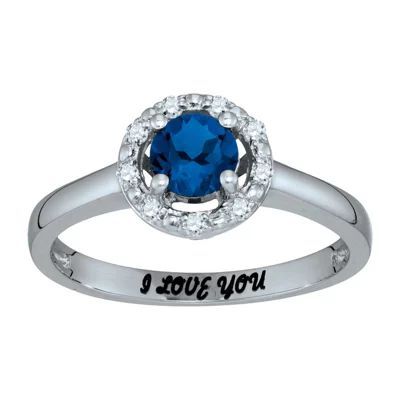 Personalized Simulated Birthstone & Cubic Zirconia Halo Ring