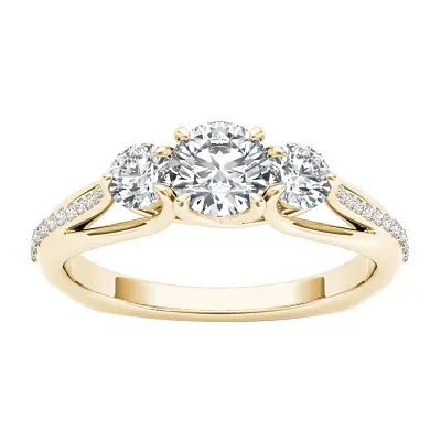 Love Lives Forever Womens 1 1/2 CT. T.W. Natural White Diamond 14K Gold Round 3-Stone Engagement Ring