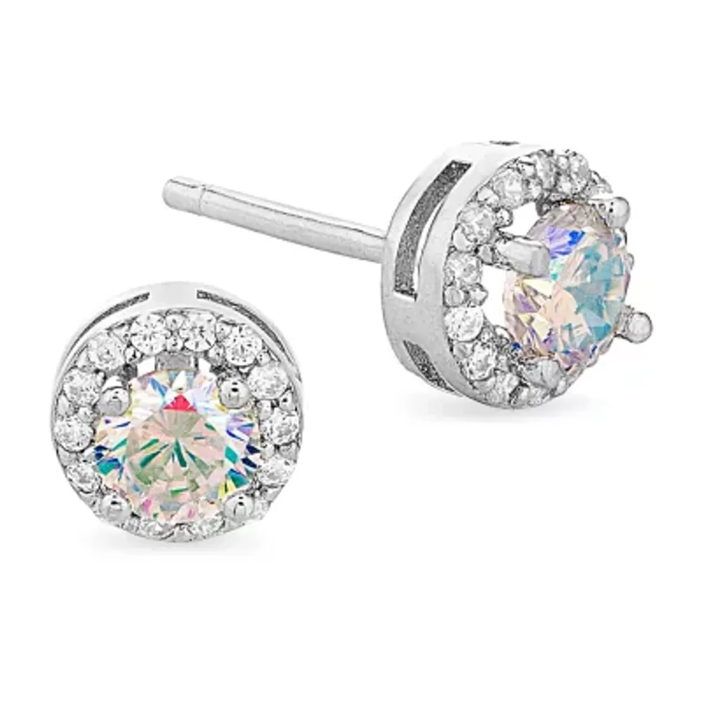 DiamonArt® Preciosa Aurora Borealis 1 1/6 CT. T.W. White Cubic Zirconia Sterling Silver 6.8mm Stud Earrings