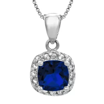 Cushion-Cut Lab-Created Sapphire and Genuine White Topaz Sterling Silver Pendant Necklace