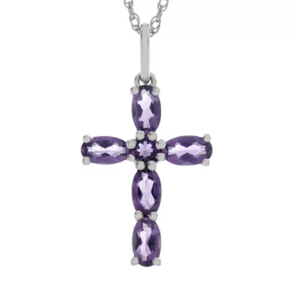 Lab-Created Amethyst Sterling Silver Cross Pendant Necklace