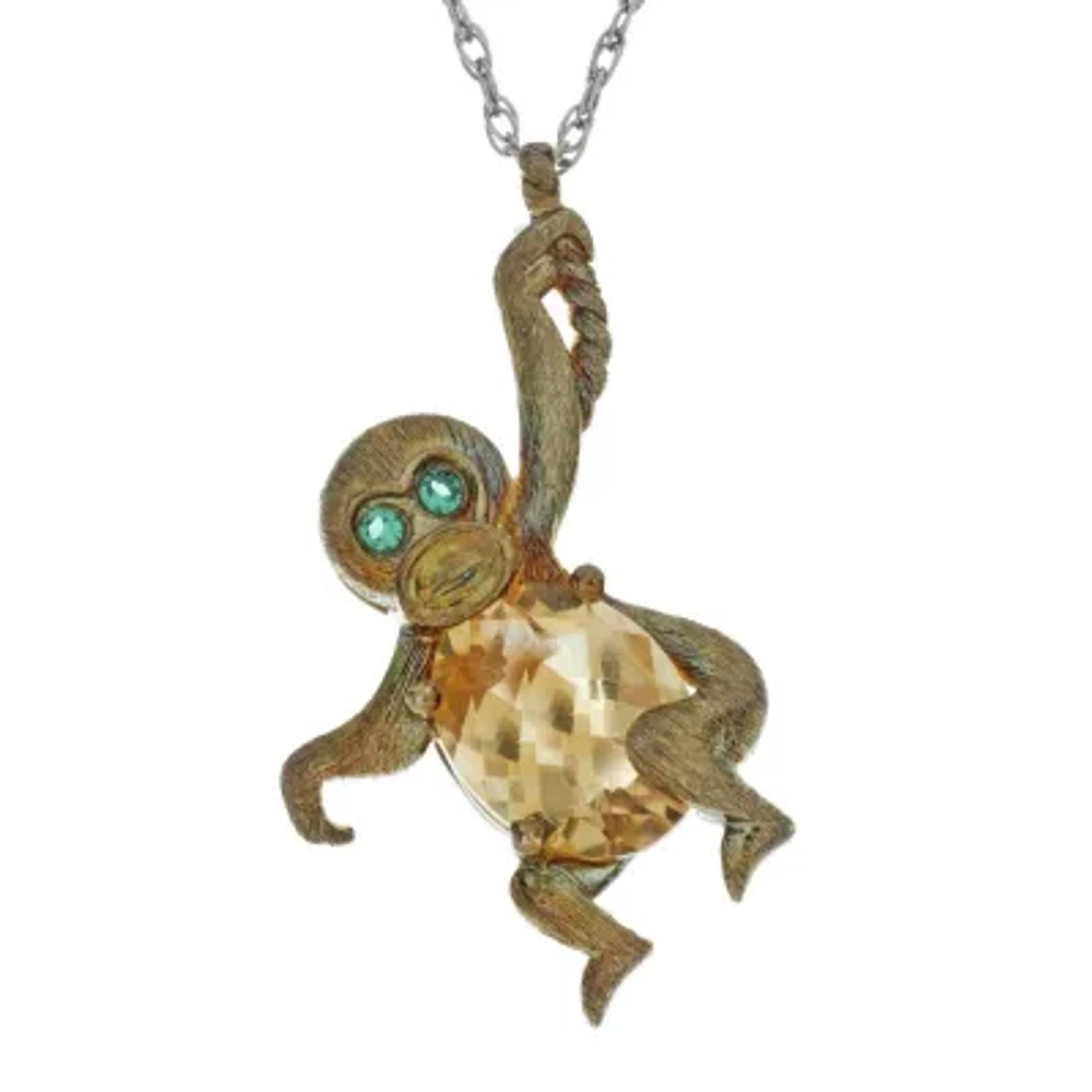 Lab-Created Citrine and Simulated Emerald Monkey Pendant Necklace