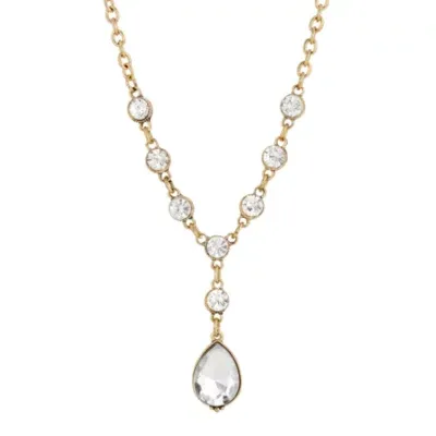 1928 Gold Tone Crystal 16 Inch Link Y Necklace