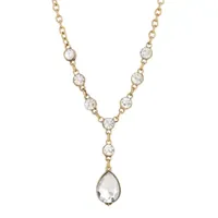 1928 Gold Tone Crystal 16 Inch Link Y Necklace