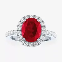 Womens Lab Created Red Ruby Sterling Silver Halo Cocktail Ring