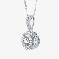 Womens 1/ CT. T.W. Natural White Diamond 10K White Gold Round Pendant Necklace