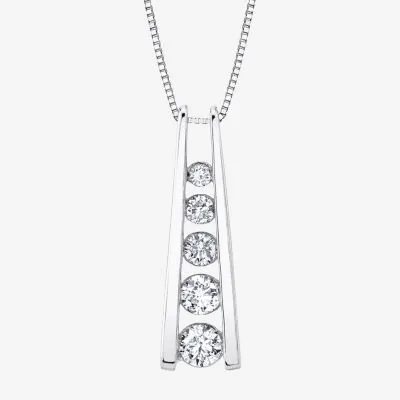 5- Stone Ladder Sirena Womens 1/2 CT. T.W. Natural White Diamond 14K Gold Pendant Necklace